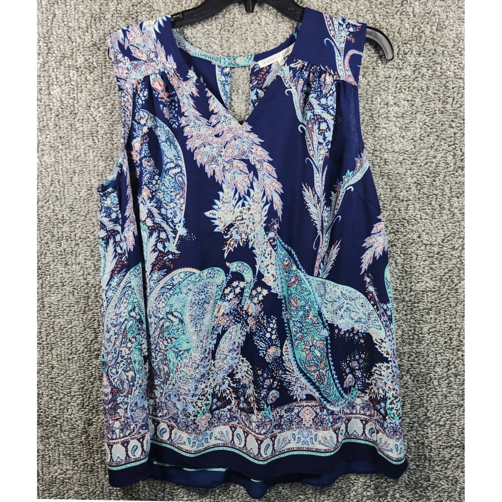 Violet + Claire Blouse Blue Paisley Floral Sleeveless V-Neck Women Plus 1X